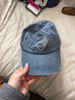cinq a sept Blue Denim Heart Embroidered Baseball Cap
